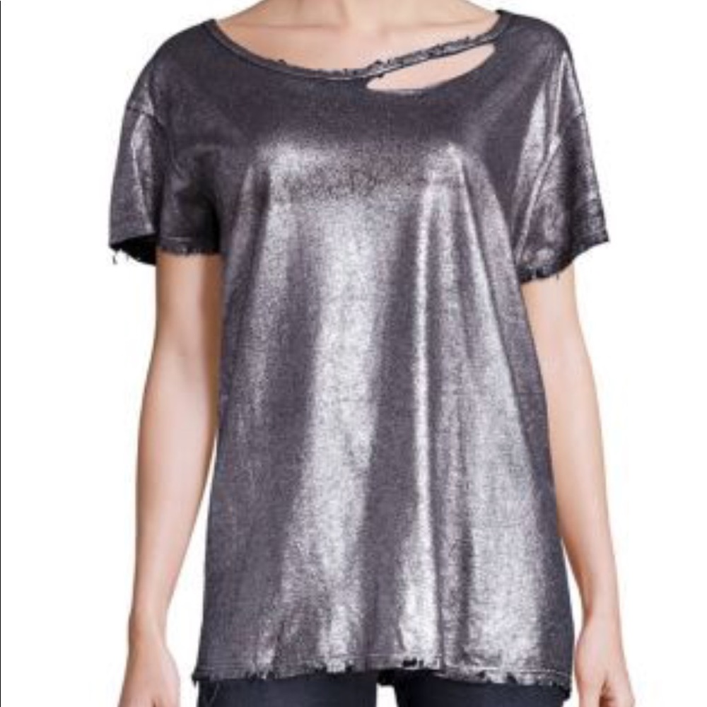 RTA Nicola metallic cotton and cashmere-blend tee